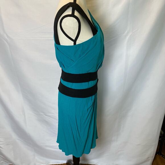 Narciso Rodriguez Teal and Black Silk Belted Drape Style Mini Dress Size 6 Women - Picture 7 of 16